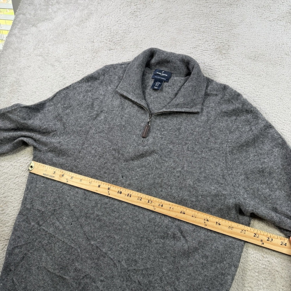Daniel Hechter Sweater Mens XL Grey 100% 2 Ply Cashmere 1/4 Zip Pullover Soft - Picture 4 of 7